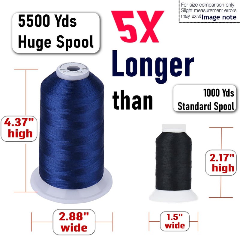 simthread 5500Yds Embroidery Thread, 5000M High-Yardage 40WT 100% Polyester Thread – 170+ Vivid Colors, High-Speed Rated – Compatible with Brother, Singer, Janome & More - Sailor Blue S069 - Image 2